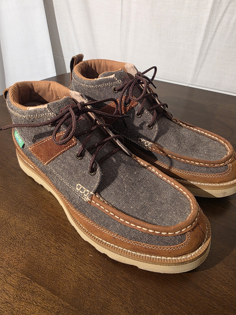 Twisted X Eco-Friendly Brown Leather & Denim High-Top Shoes - Picture 3 of 12